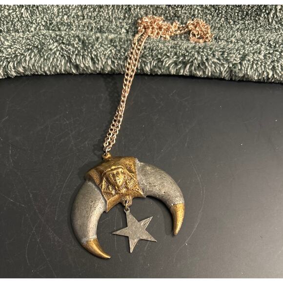 Rare Shriners Masonic Pharaoh Crescent Moon Star Symbol Pendant Necklace - Picture 2 of 10